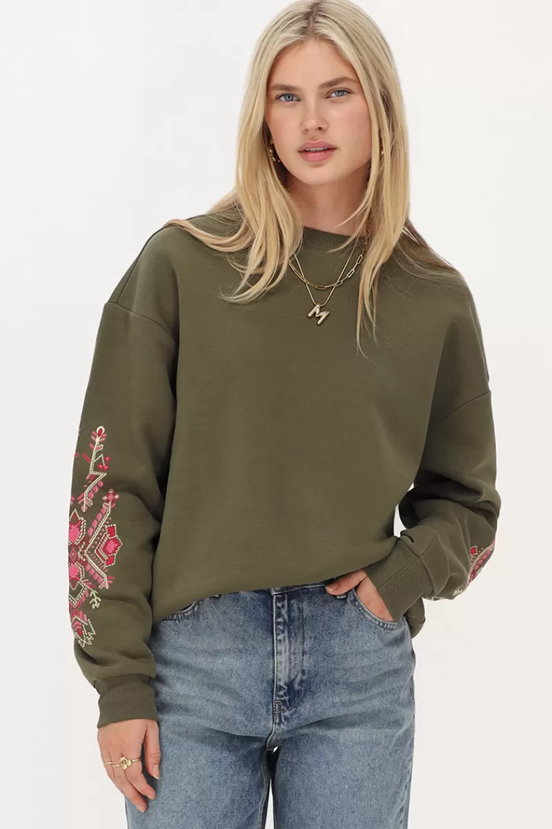 My Jewellery Sweat Vert Foncé Avec Broderie Rose