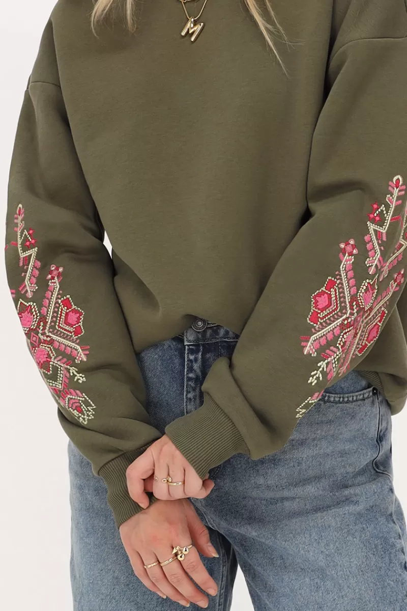 My Jewellery Sweat Vert Foncé Avec Broderie Rose