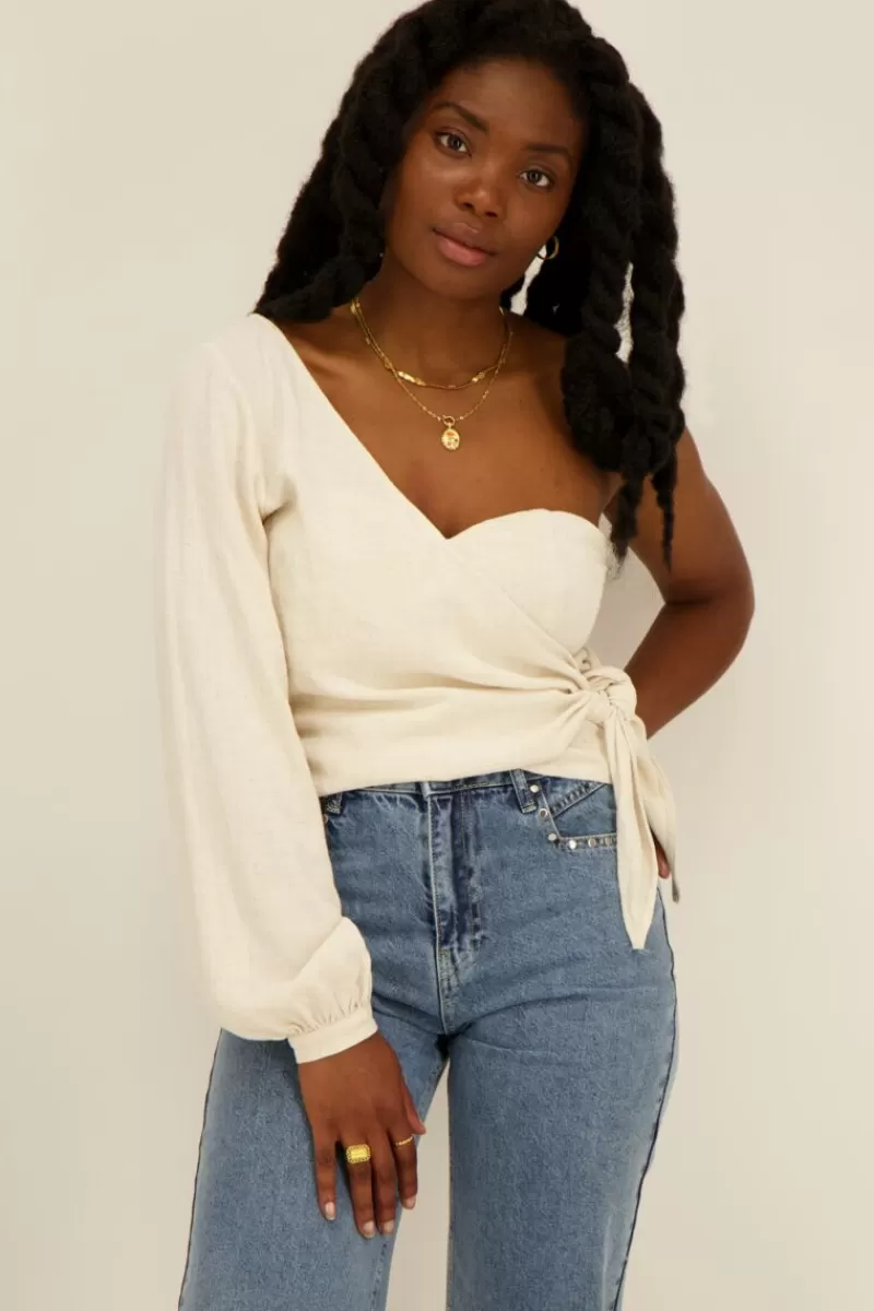 My Jewellery Top Beige Asymétrique Effet Lin