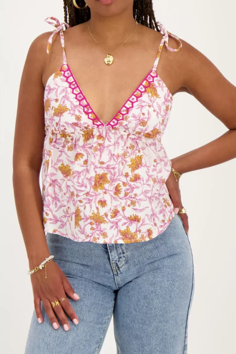 My Jewellery Top Blanc Avec Imprimé Floral Rose Et Nœuds Papillon