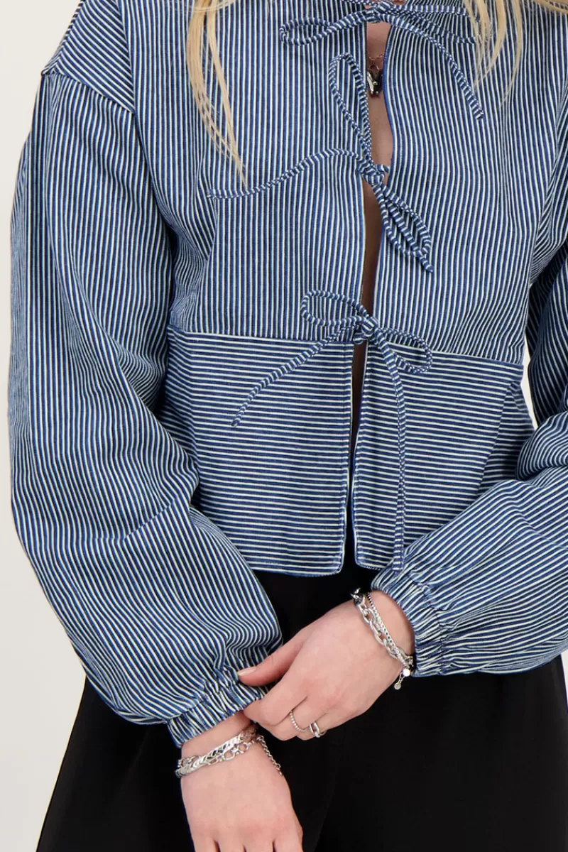 My Jewellery Top Bleu à Rayures Et Nœuds