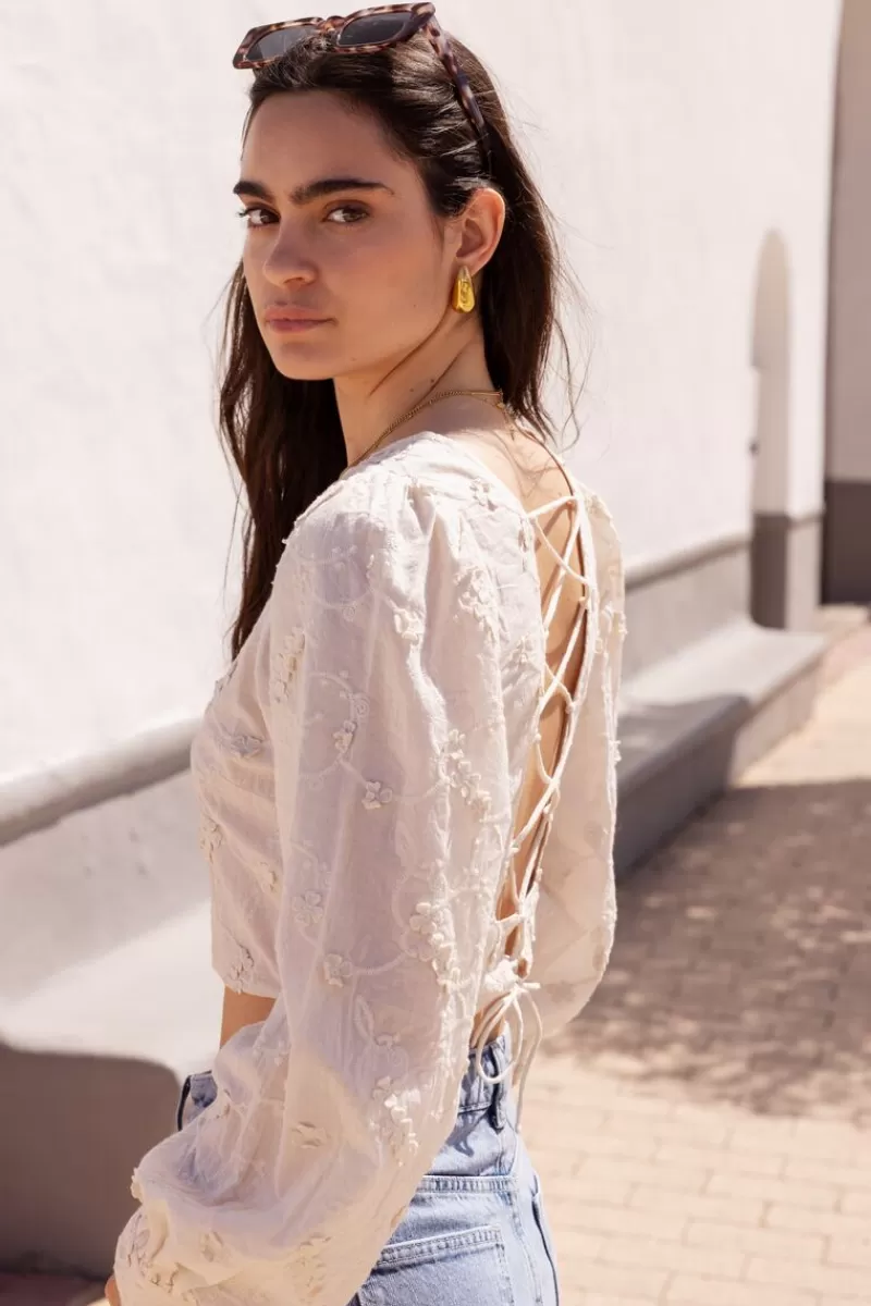 My Jewellery Top Broderie Beige Avec Dos Ouvert