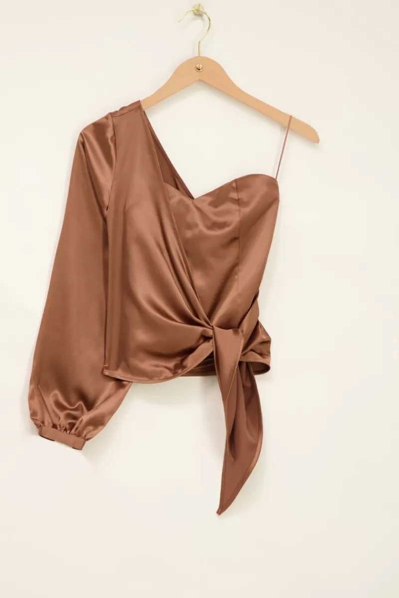 My Jewellery Top Bustier Asymétrique à Manche Longue Marron