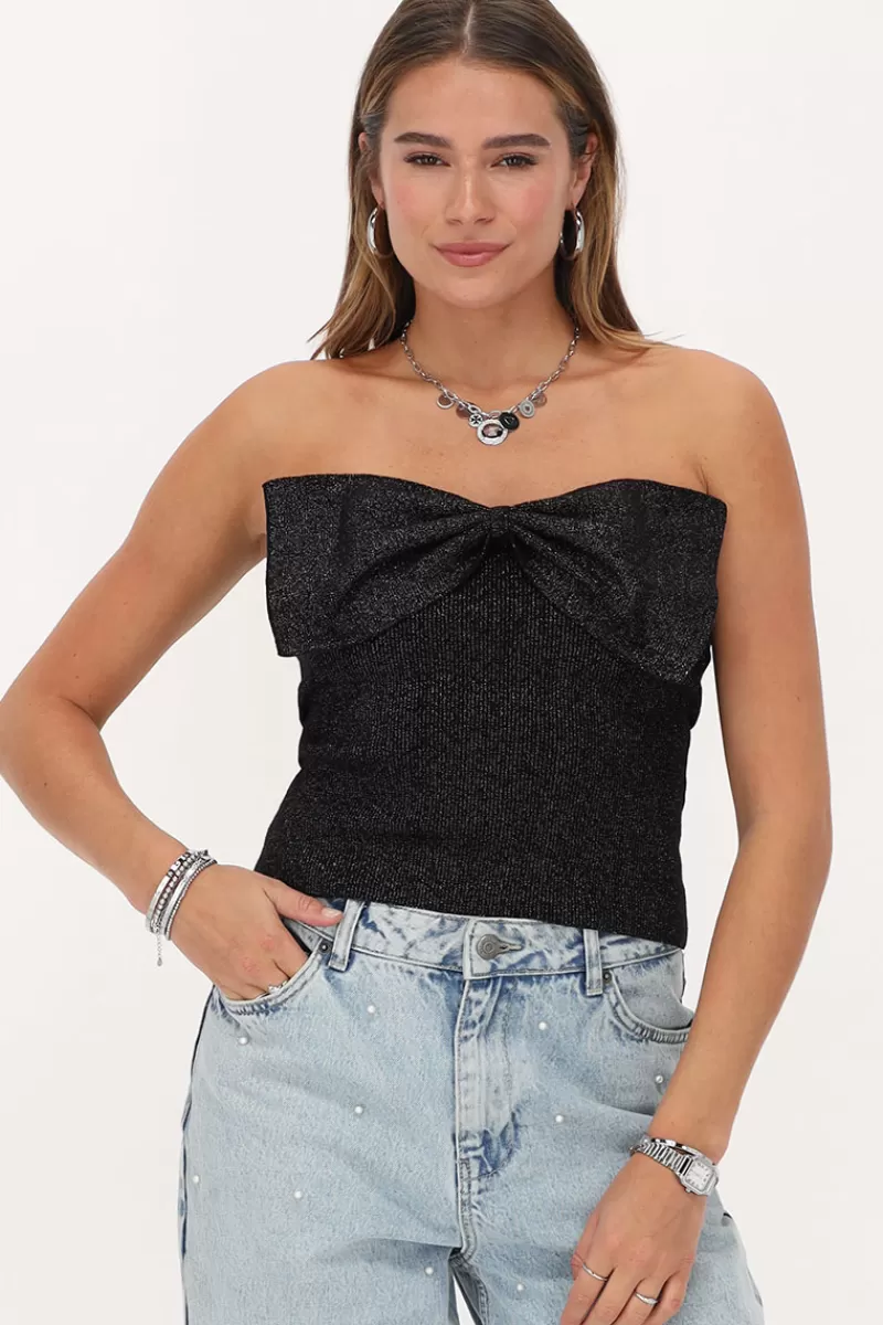 My Jewellery Top Bustier En Lurex Noir Avec Nœud
