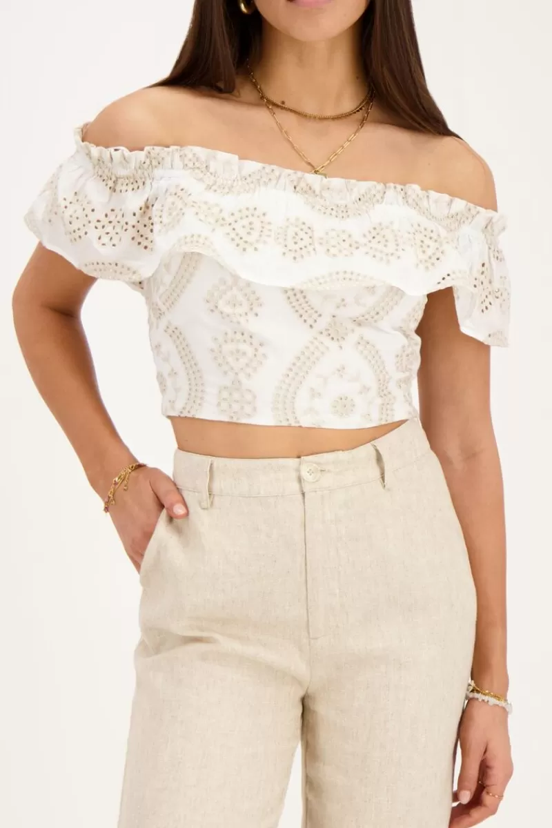 My Jewellery Top Cropped Beige Avec Broderie Contrastée