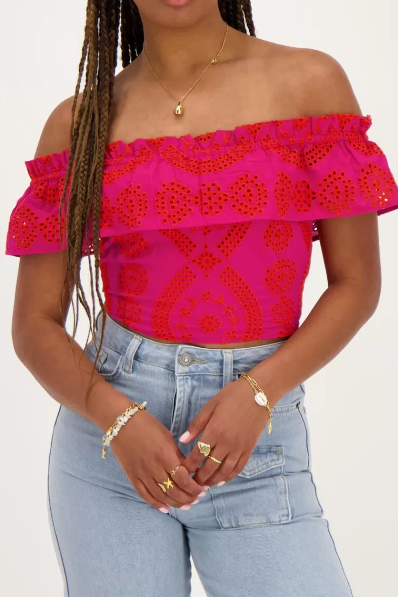 My Jewellery Top Cropped Rose Avec Broderie Contrastée