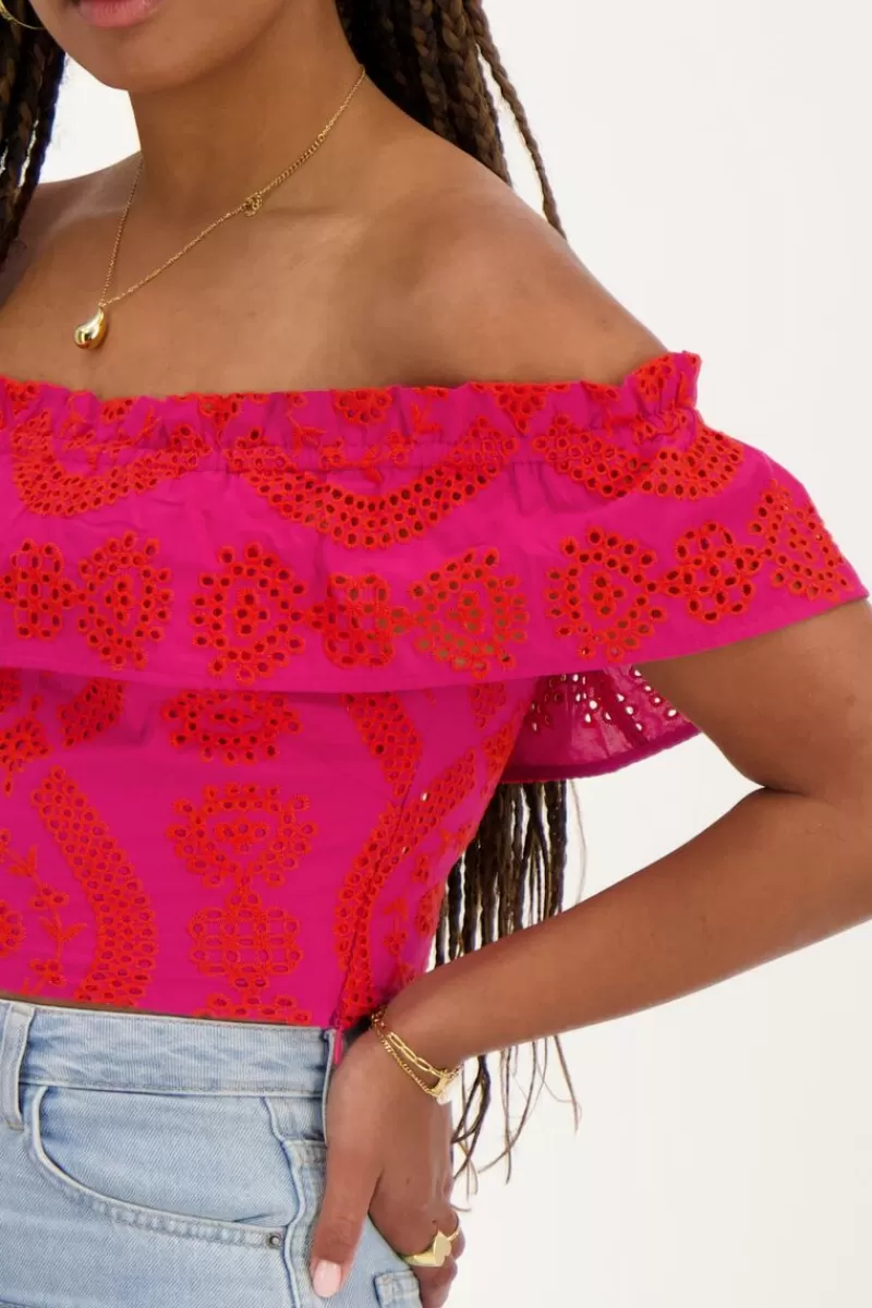 My Jewellery Top Cropped Rose Avec Broderie Contrastée