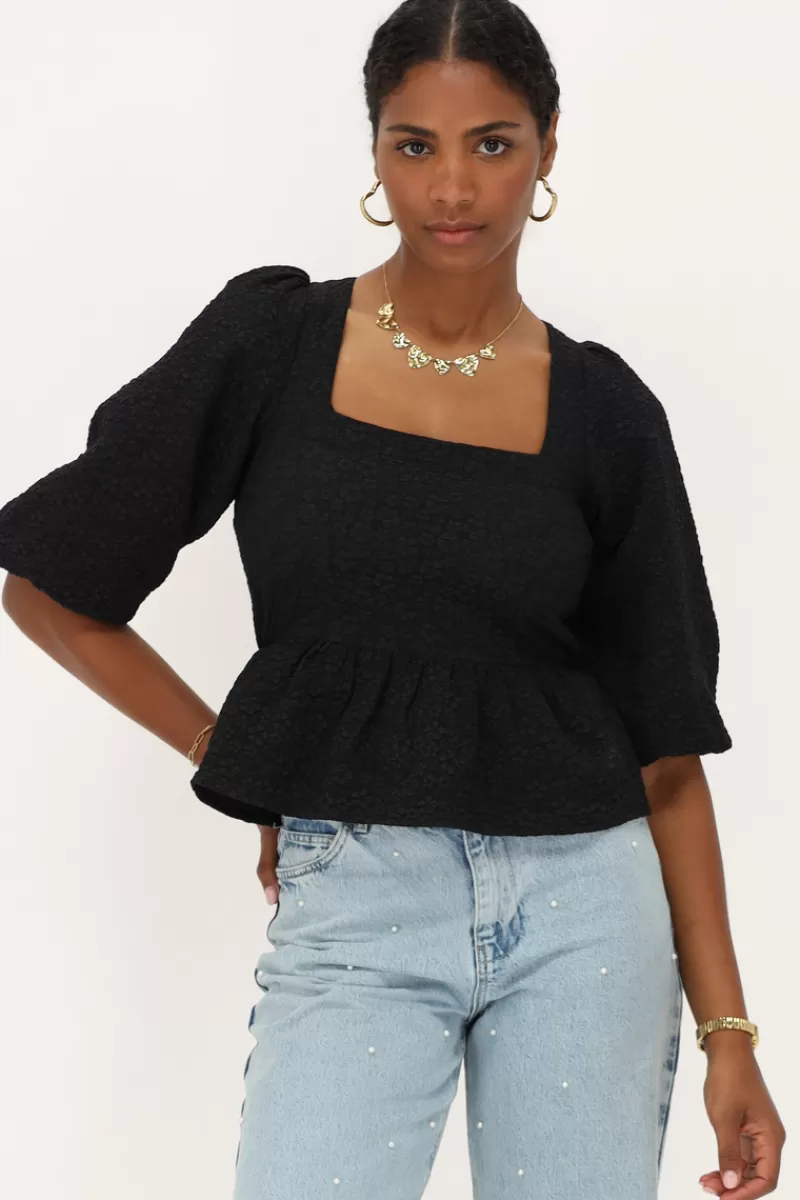 My Jewellery Top En Jacquard Noir Avec Péplum