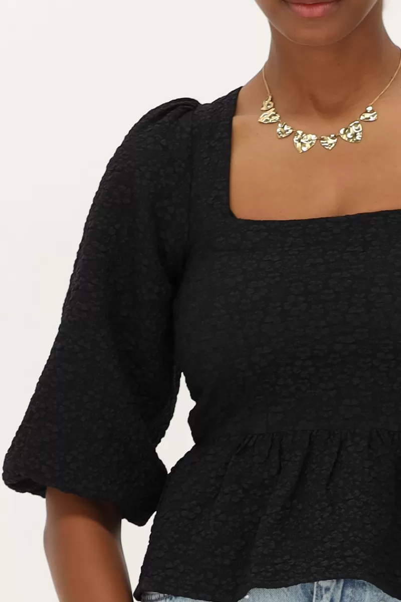 My Jewellery Top En Jacquard Noir Avec Péplum