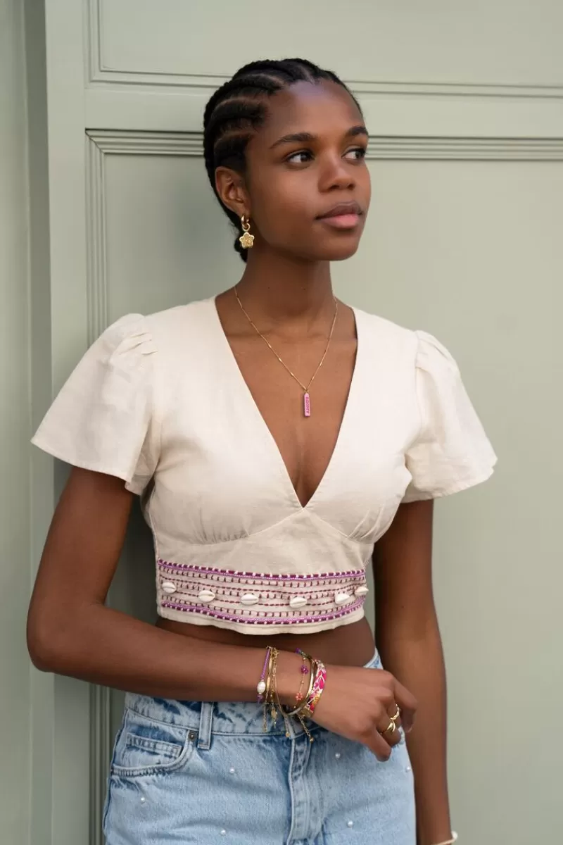 My Jewellery Top En Lin Avec Coquillages
