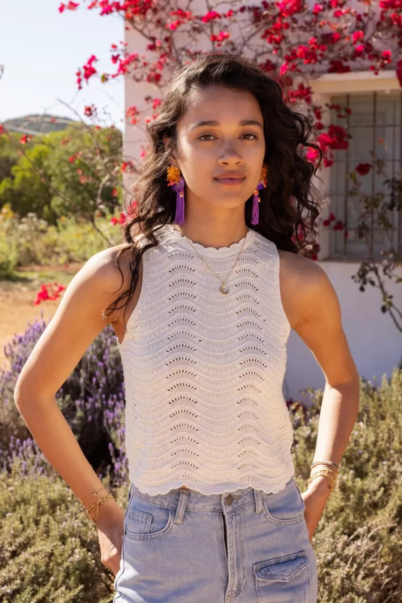 My Jewellery Top En Maille Ajourée Beige Avec Lurex