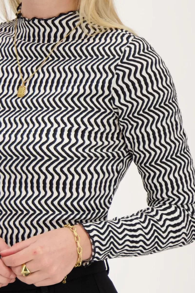 My Jewellery Top Froissé Zigzag Noir Et Blanc