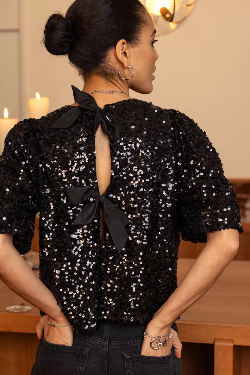 My Jewellery Top Noir à Paillettes Avec Nœuds