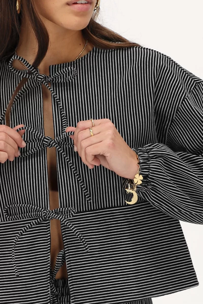 My Jewellery Top Rayé Noir Et Blanc Avec Nœuds
