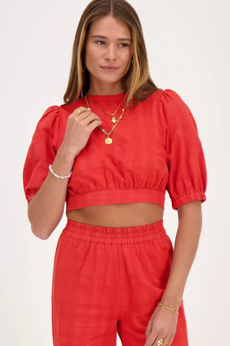 My Jewellery Top Rouge à Manches Bouffantes Et Dos Ouvert