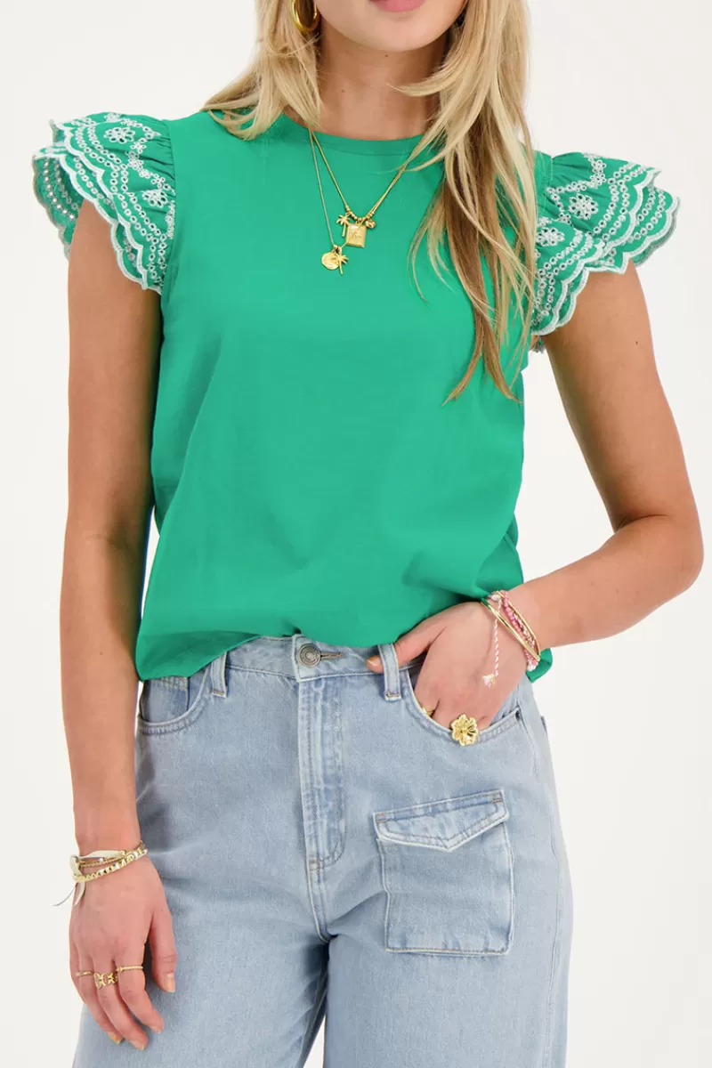 My Jewellery Top Vert Avec Manches Brodées