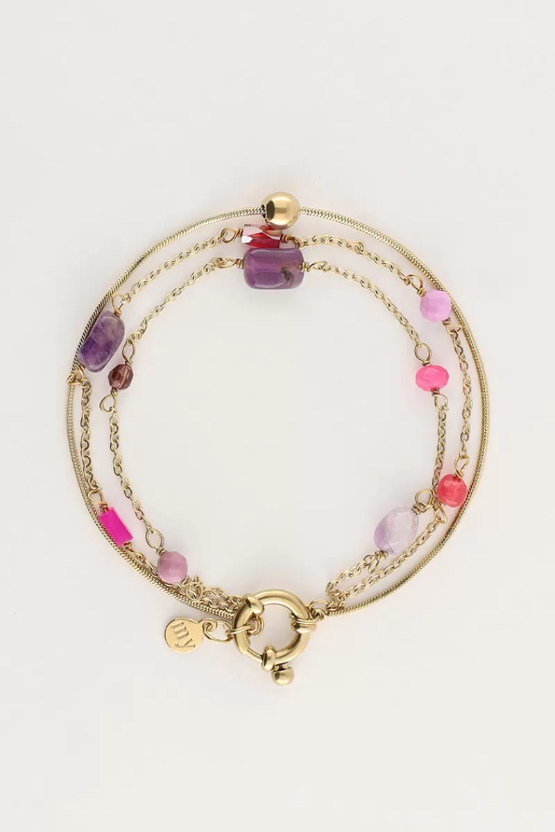 My Jewellery Triple Bracelet Avec Perles Roses Et Violettes