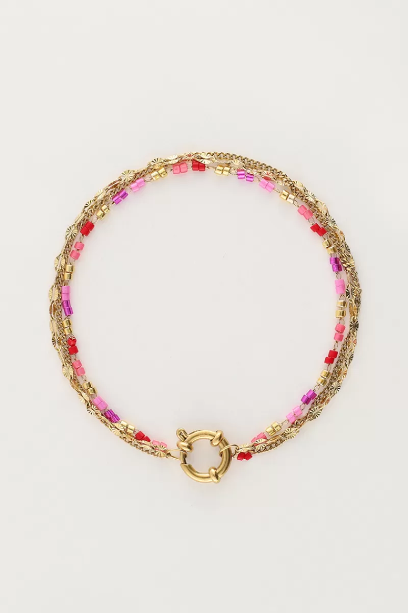 My Jewellery Triple Bracelet Avec Perles Rouges Et Roses