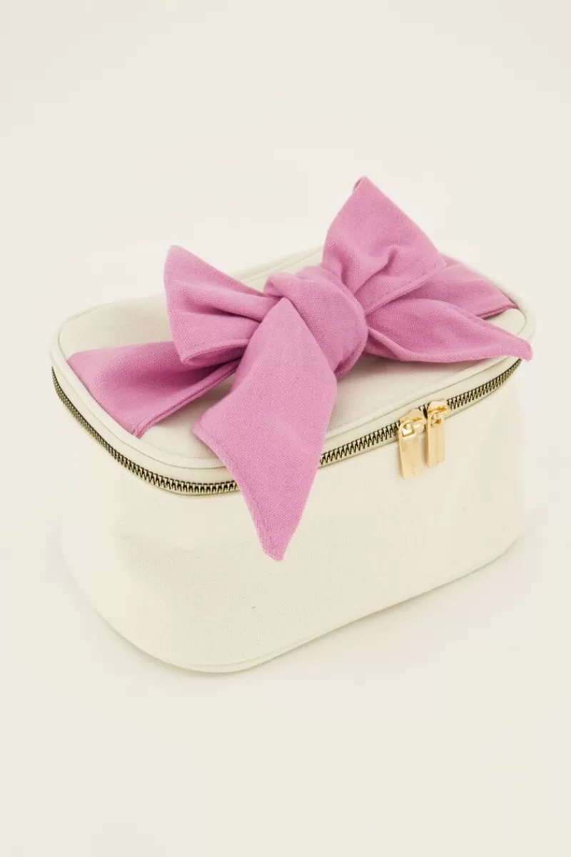 My Jewellery Trousse De Toilette Beige Avec Nœud Rose