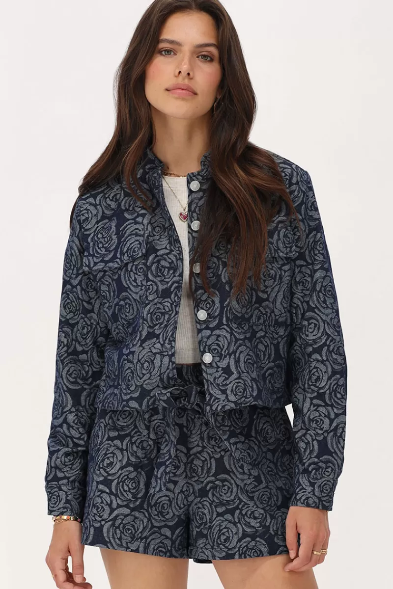 My Jewellery Veste En Jean Bleu Avec Des Roses