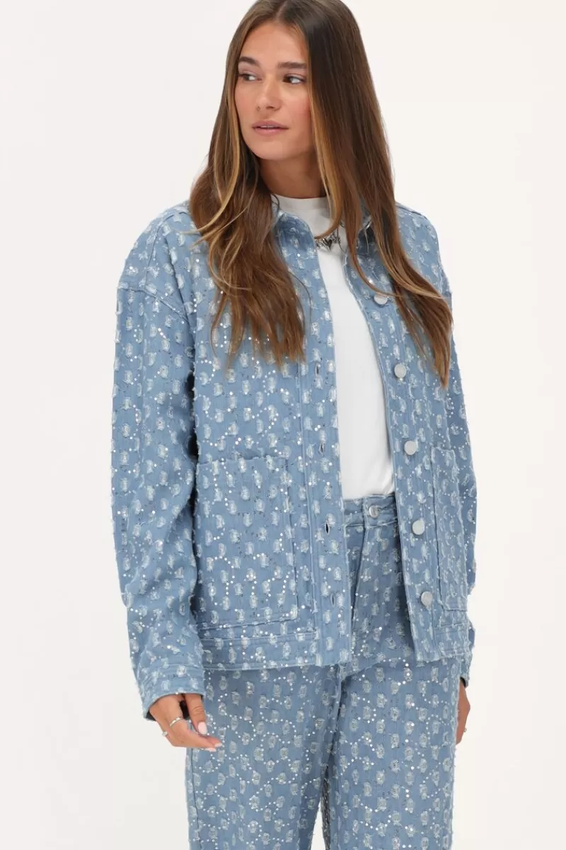 My Jewellery Veste En Jean Bleu Avec Paillettes