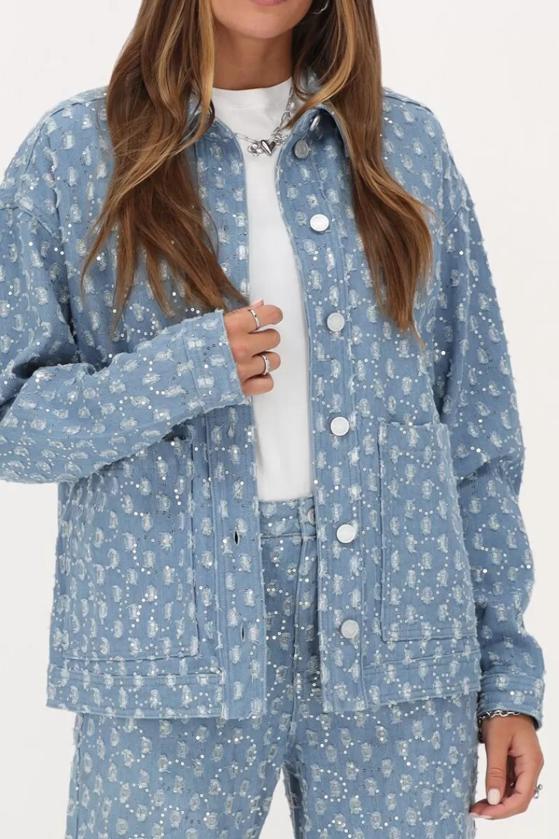 My Jewellery Veste En Jean Bleu Avec Paillettes