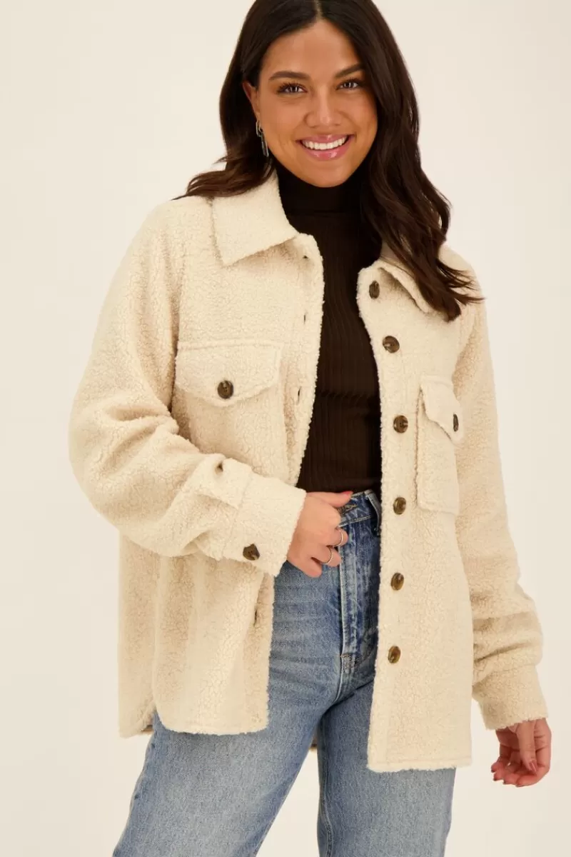 My Jewellery Veste En Teddy Beige Avec Boutons