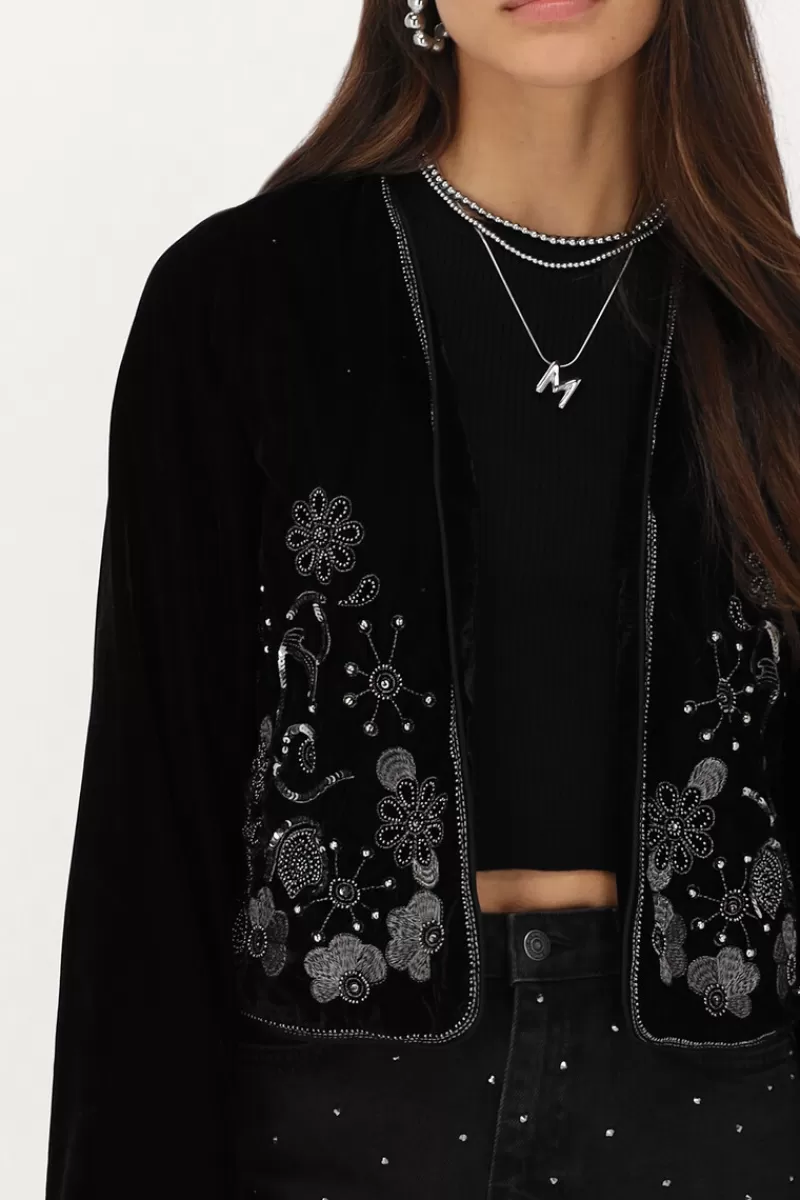My Jewellery Veste En Velours Noir Avec Broderie Argentée
