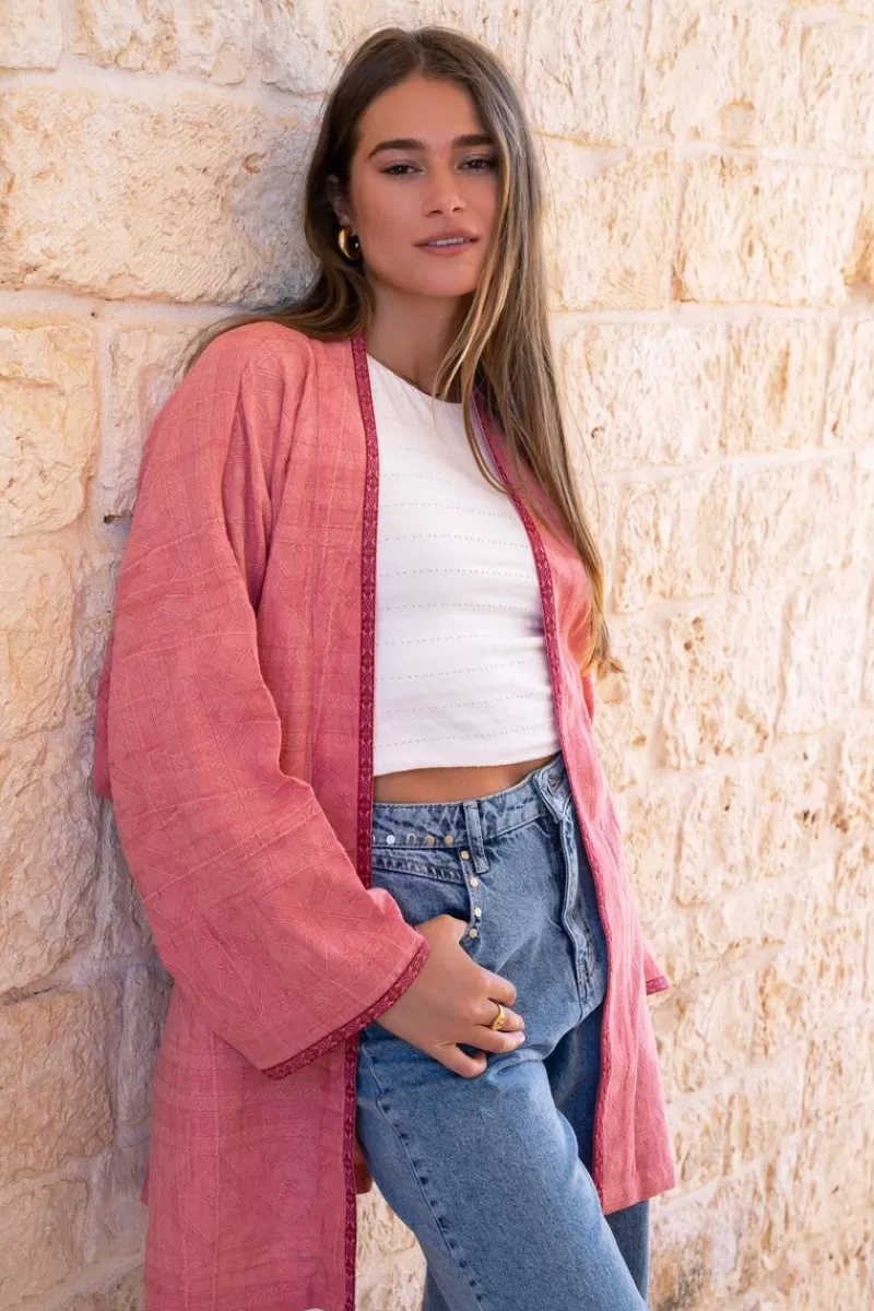 My Jewellery Veste Kimono Rose En Jacquard