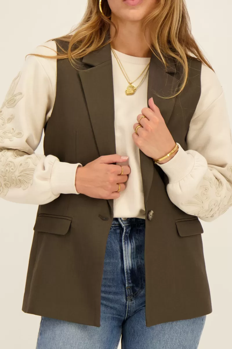 My Jewellery Veste Longue Sans Manches Vert Foncé Avec Poches