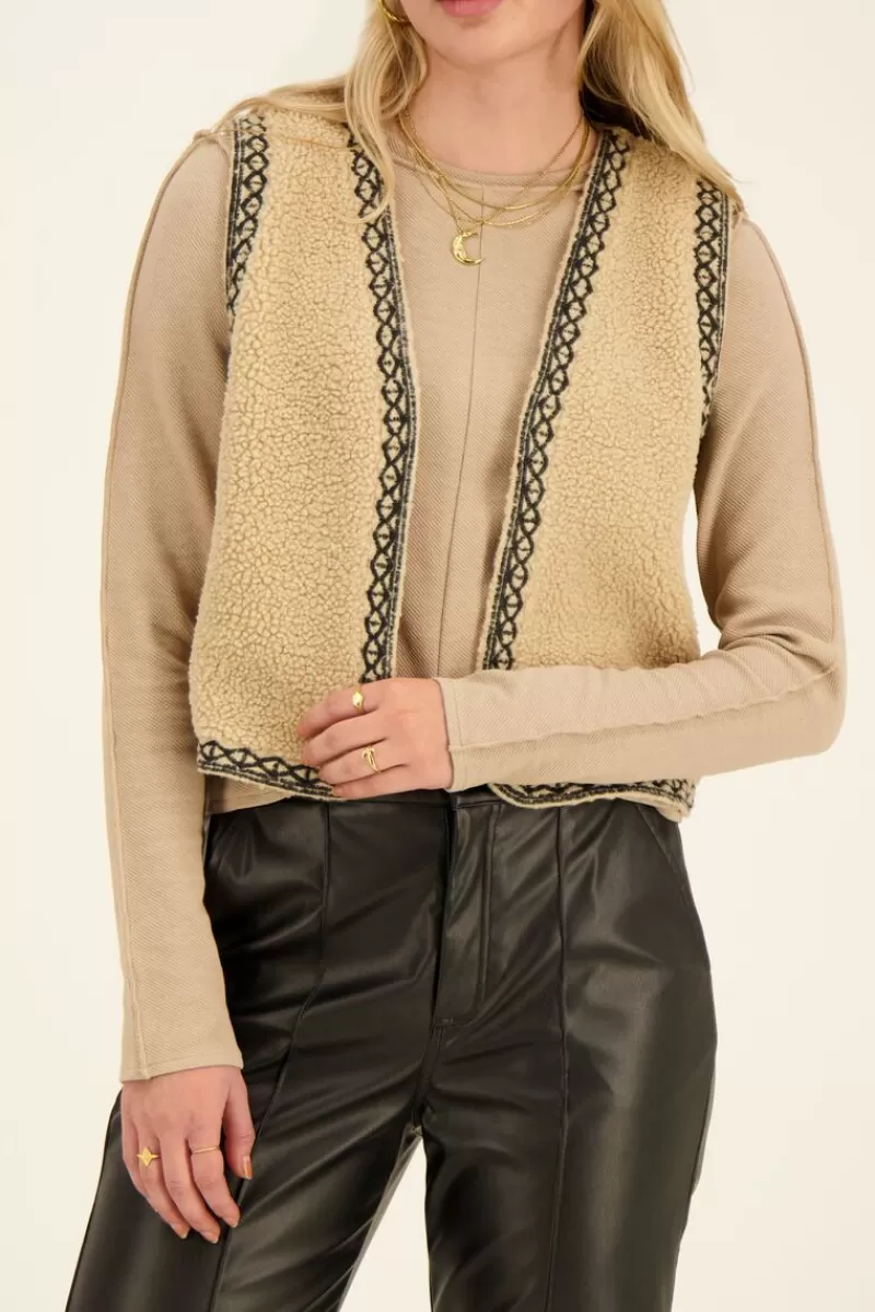 My Jewellery Veste Sans Manche Teddy Beige & Broderie Noire