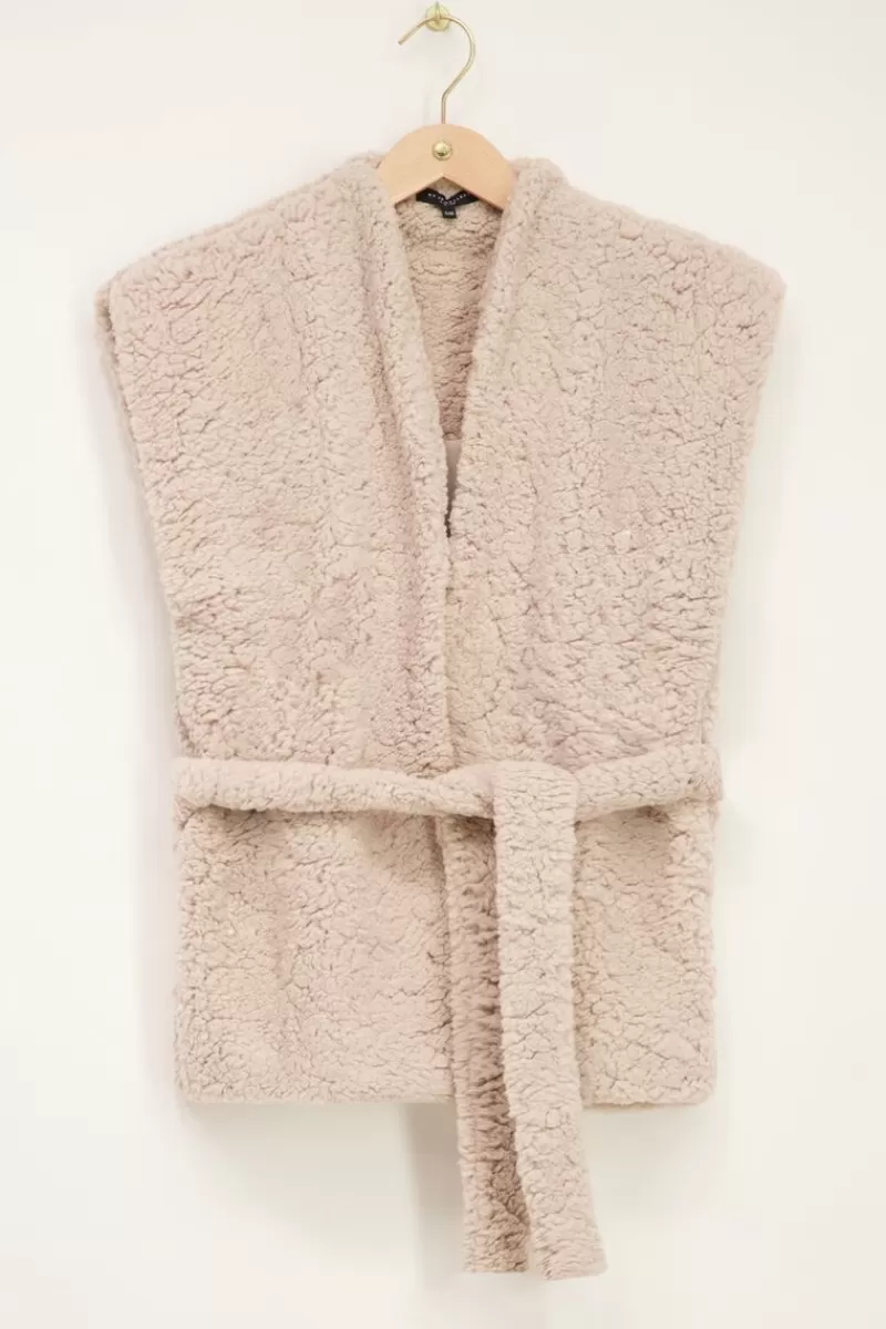 My Jewellery Veste Sans Manches Beige Teddy Avec Ceinture