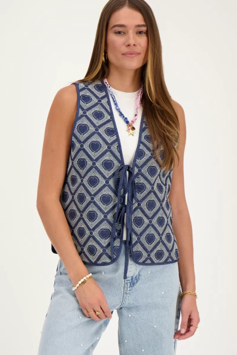 My Jewellery Veste Sans Manches En Chambray Bleu Avec Broderie En Forme De Cœur