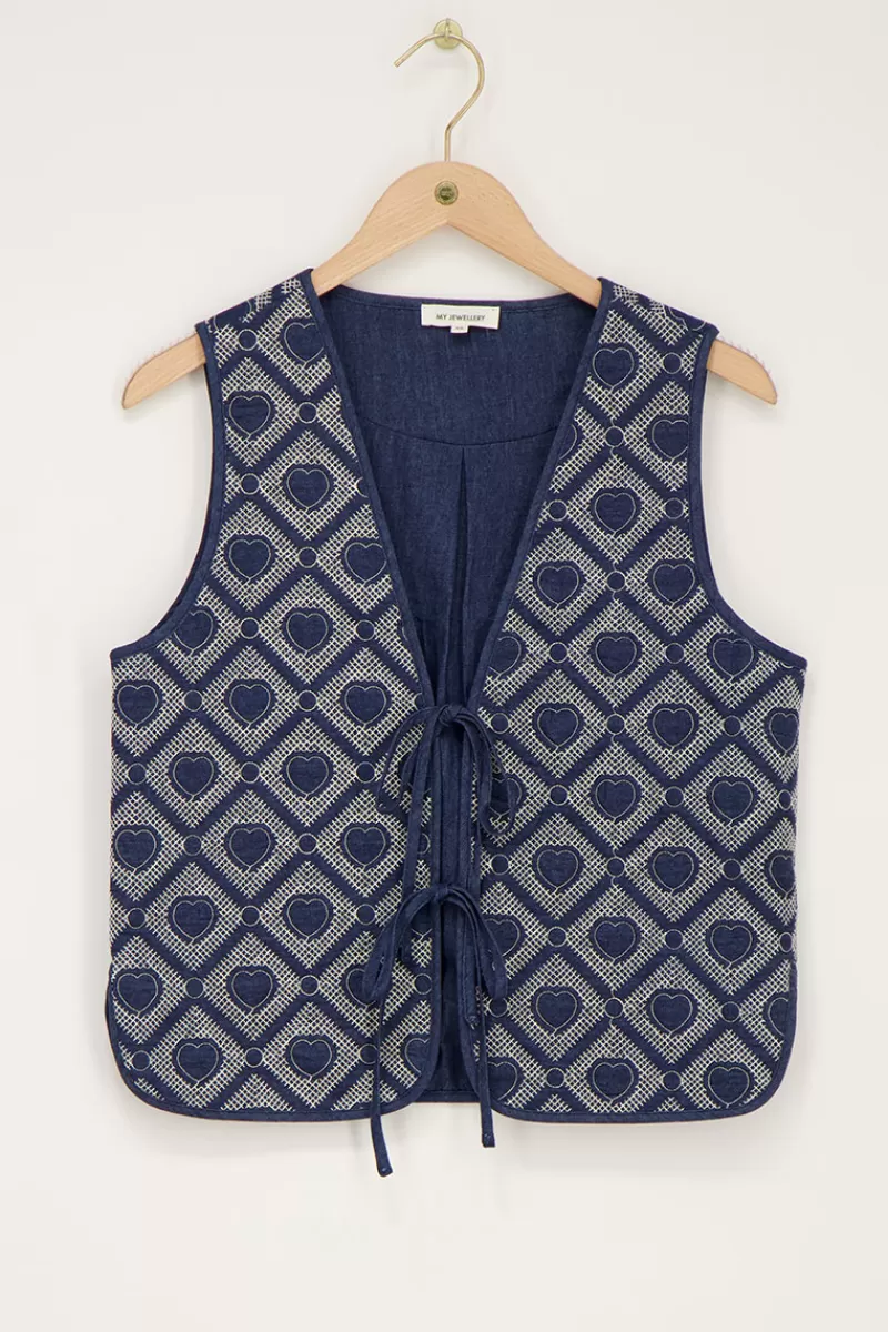 My Jewellery Veste Sans Manches En Chambray Bleu Avec Broderie En Forme De Cœur