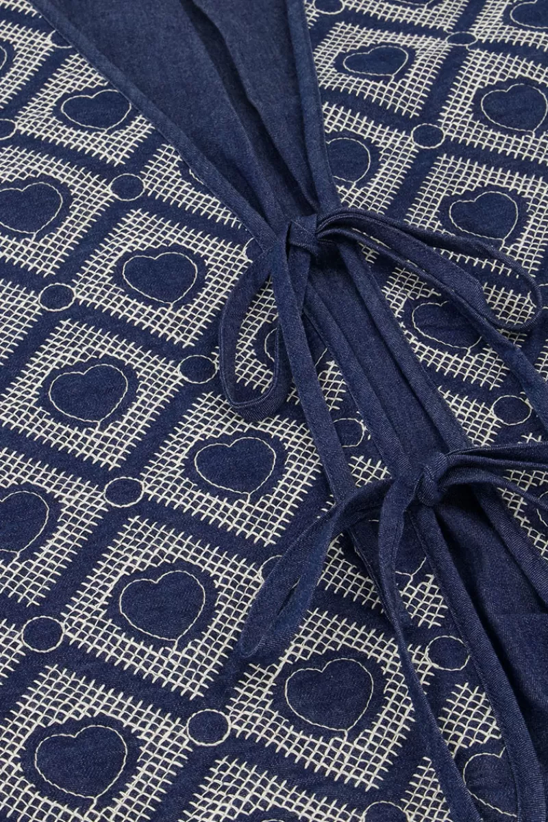 My Jewellery Veste Sans Manches En Chambray Bleu Avec Broderie En Forme De Cœur