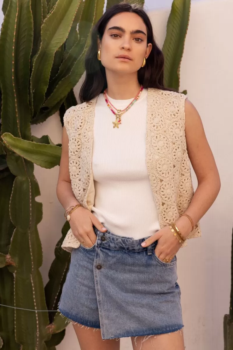 My Jewellery Veste Sans Manches En Crochet Beige