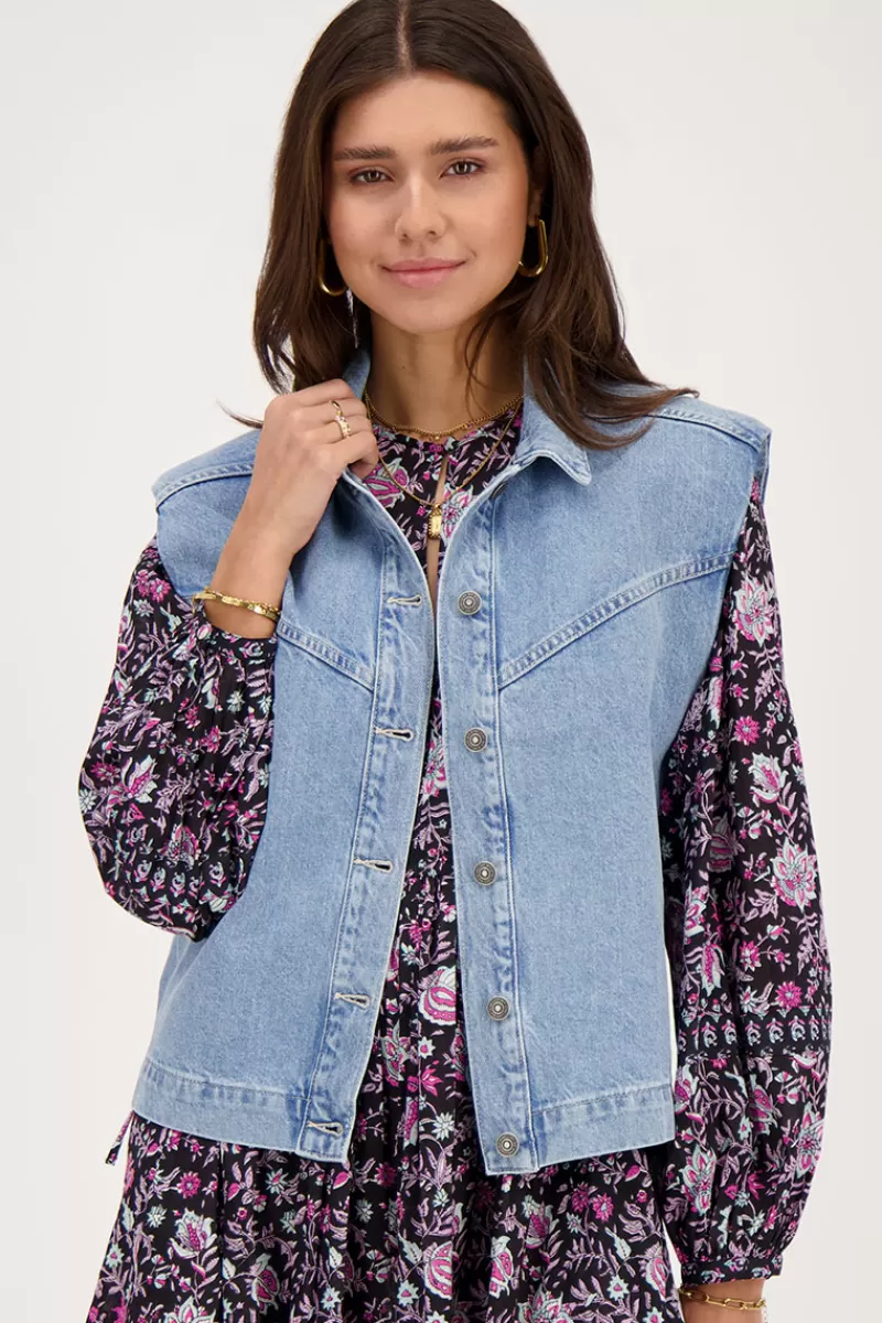 My Jewellery Veste Sans Manches En Denim Bleu Avec épaulettes
