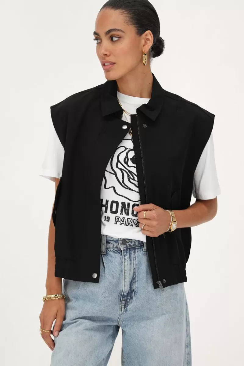 My Jewellery Veste Sans Manches Noire Avec Col Et Poches