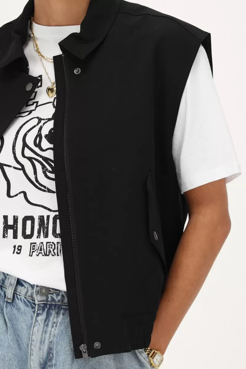 My Jewellery Veste Sans Manches Noire Avec Col Et Poches