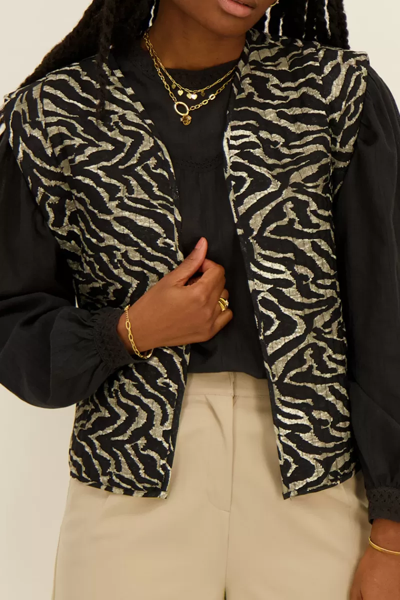 My Jewellery Veste Sans Manches Noire Imprimé Zébré