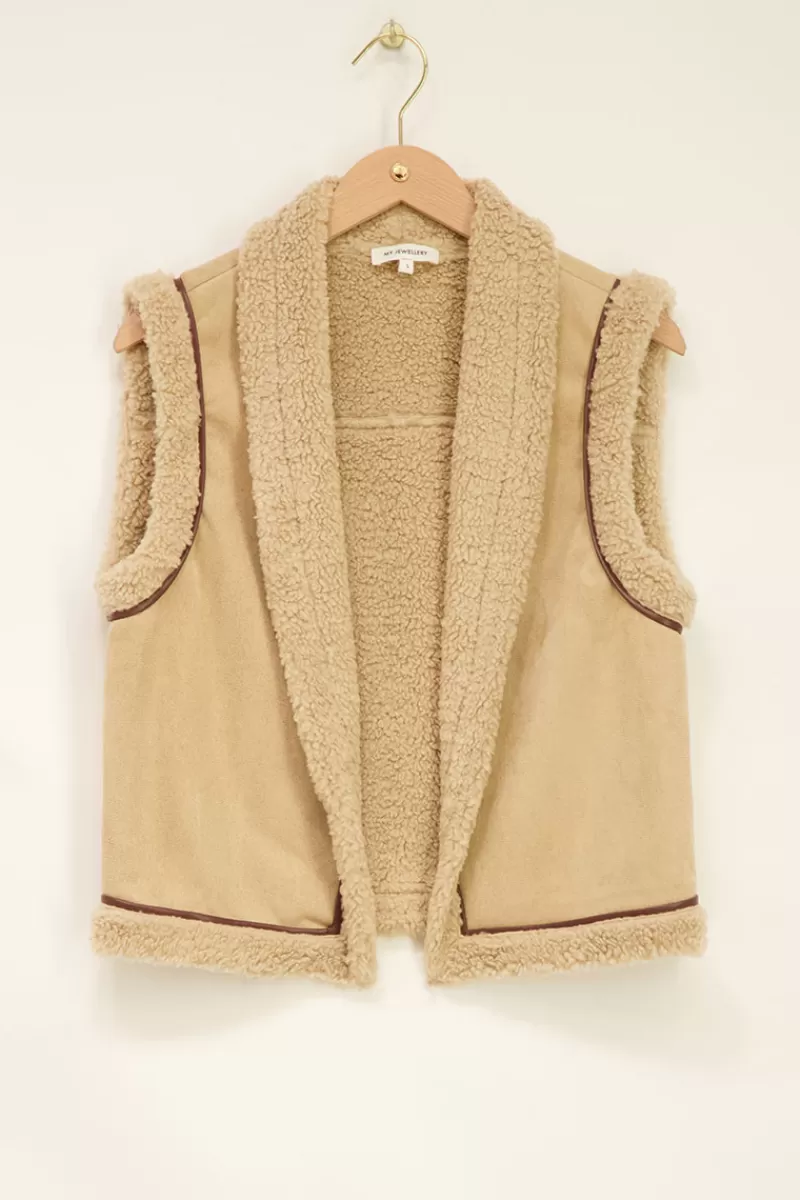 My Jewellery Veste Sans Manches Réversible En Teddy Beige