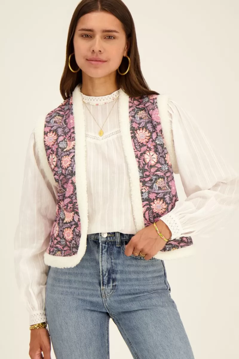 My Jewellery Veste Sans Manches Teddy & Denim Fleuri