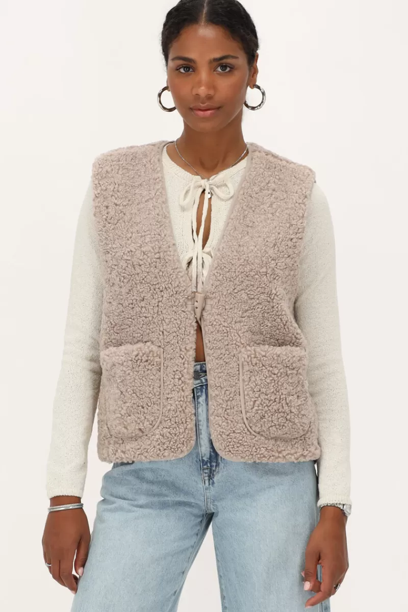 My Jewellery Veste Sans Manches Teddy Beige Avec Bouton
