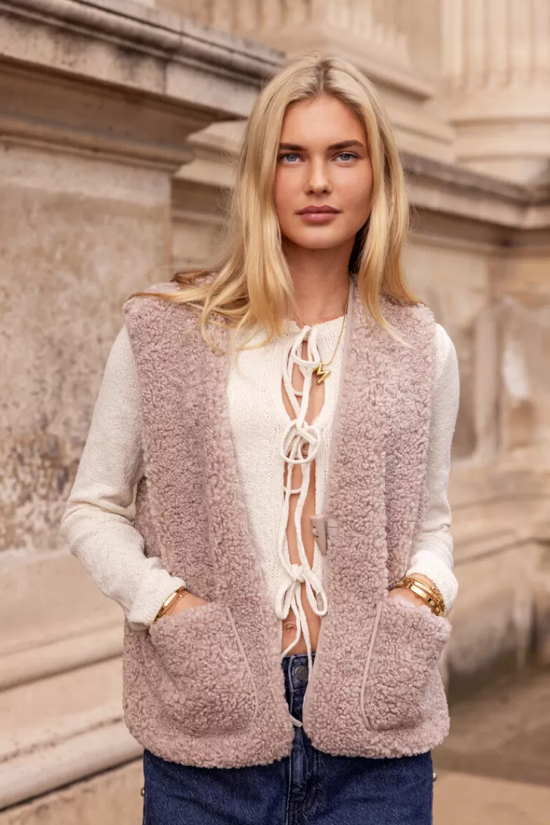 My Jewellery Veste Sans Manches Teddy Beige Avec Bouton