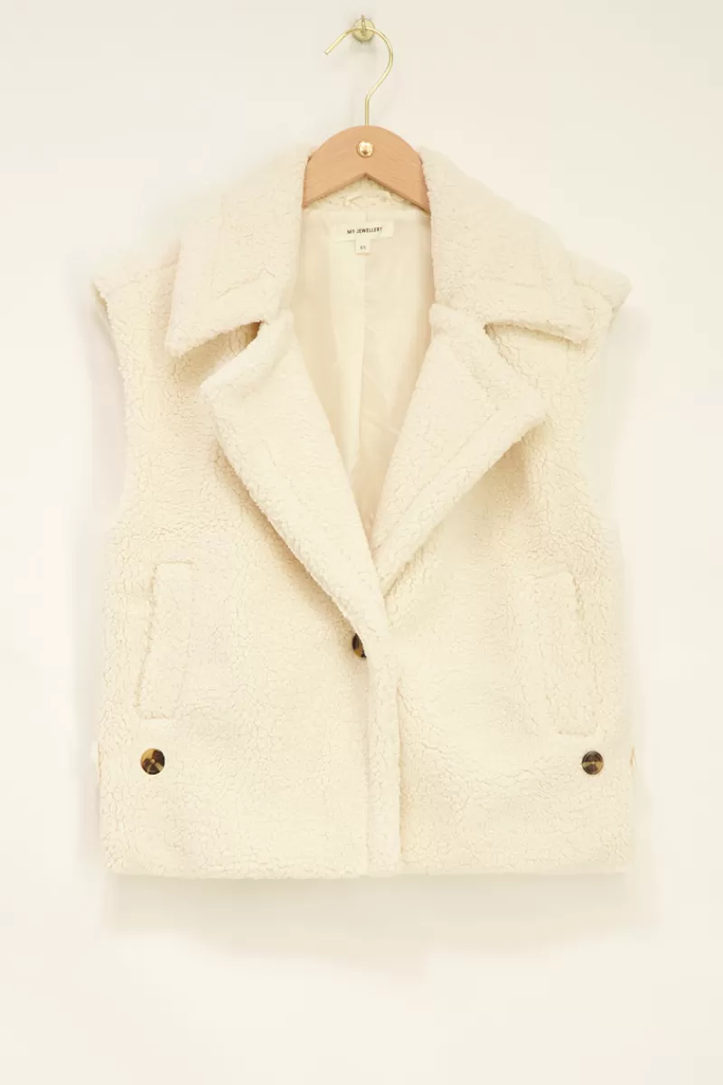 My Jewellery Veste Sans Manches Teddy Blanche Avec Boutons