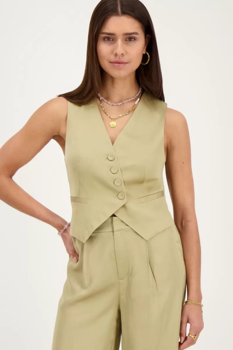My Jewellery Veste Sans Manches Verte Olive Aspect Satiné
